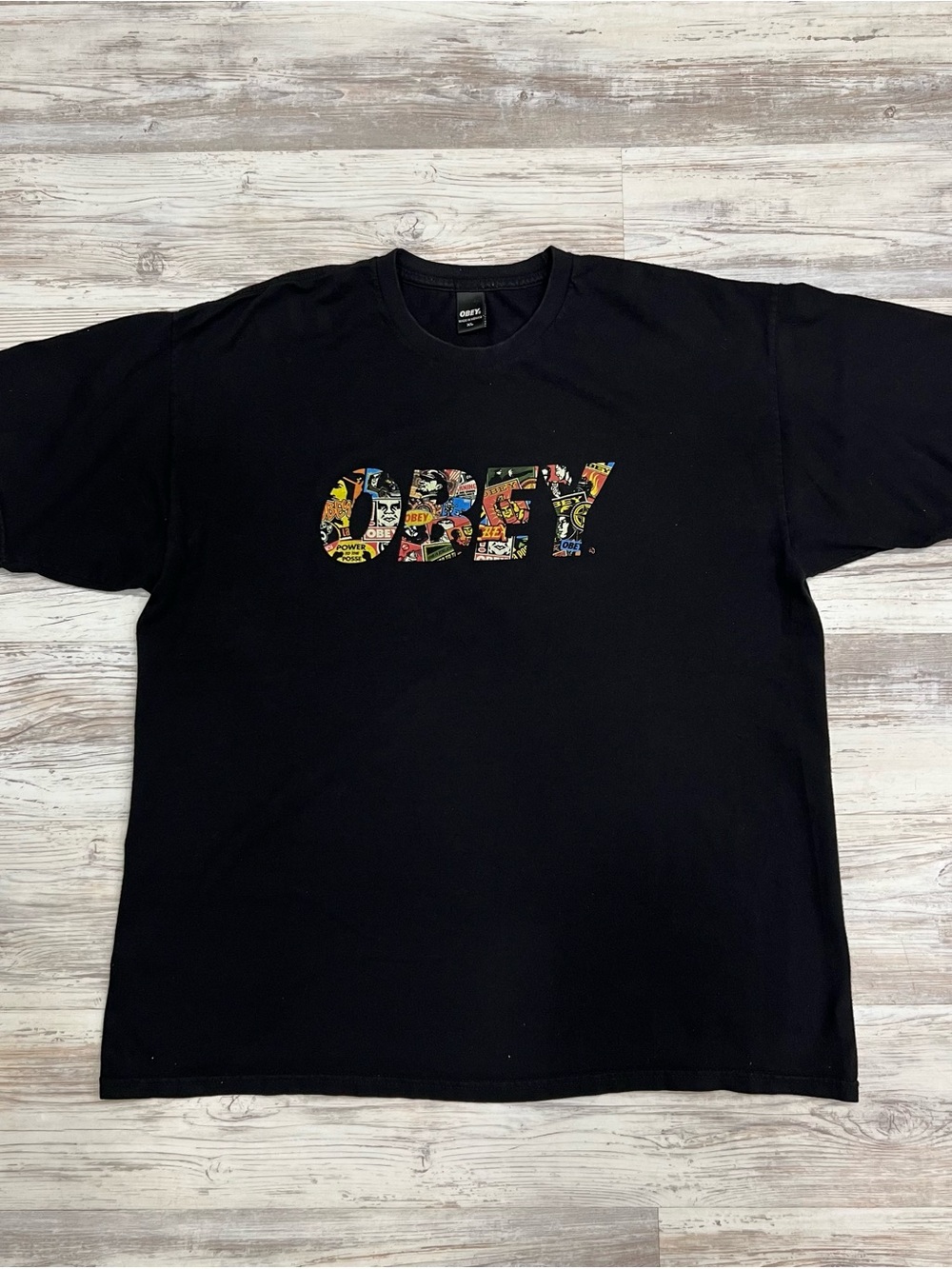 Obey Black Short-Sleeve Tee with Multicolor Comic Logo
